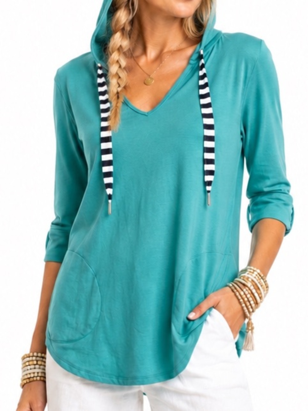 BELLE BEACH BY KIM GRAVEL SUMMER SOFT FRENCH TERRY HOODIE SZ SM EUC